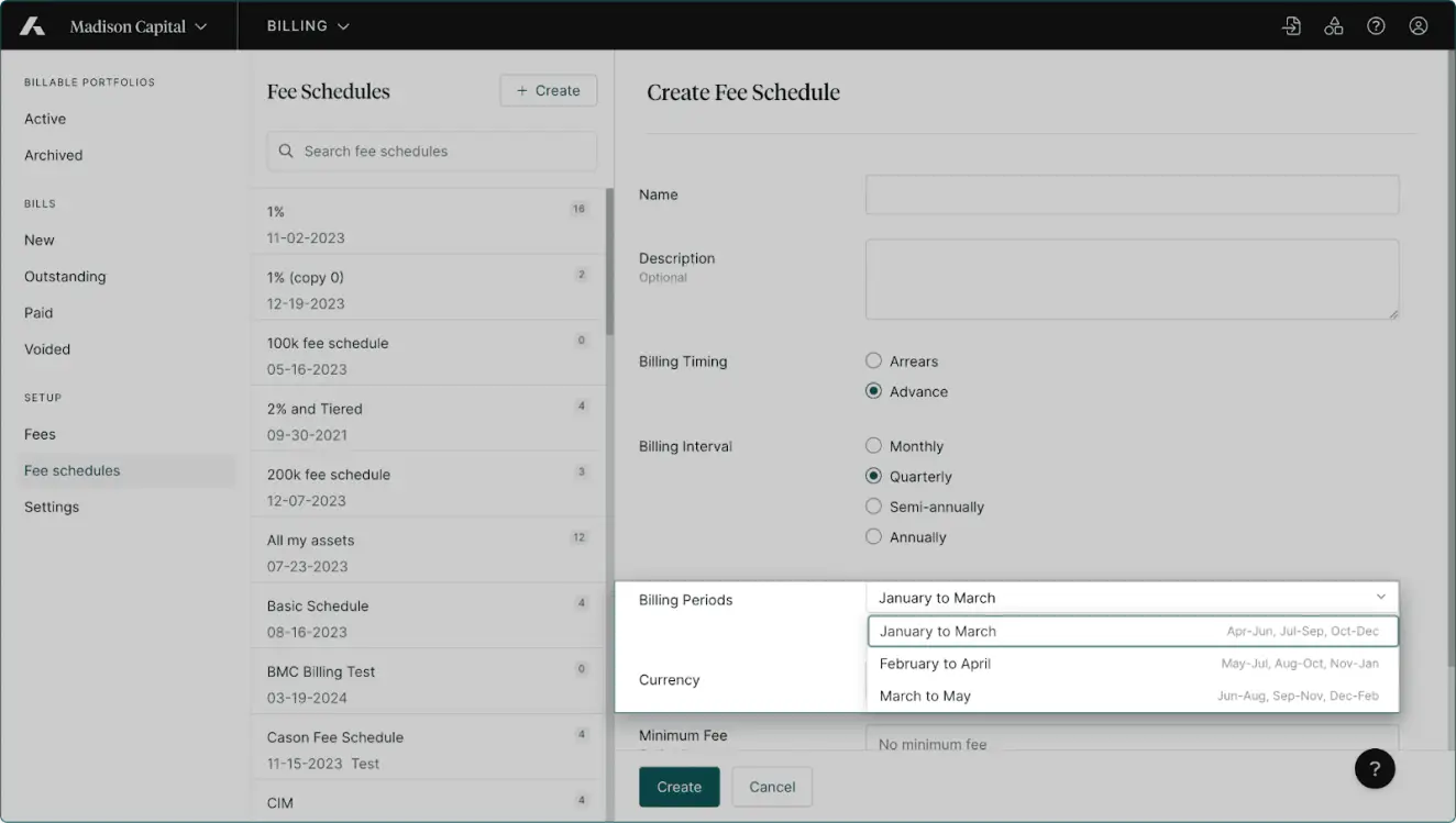 Create Fee Schedule Screenshot